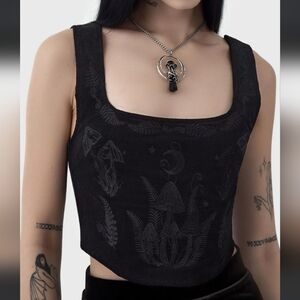 Killstar Black Crop Top with Botanical Motif